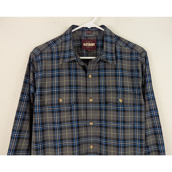 New Alesbury sz M regular Plaid Shirt gray multi color print ls bts 0440 - Picture 2 of 6